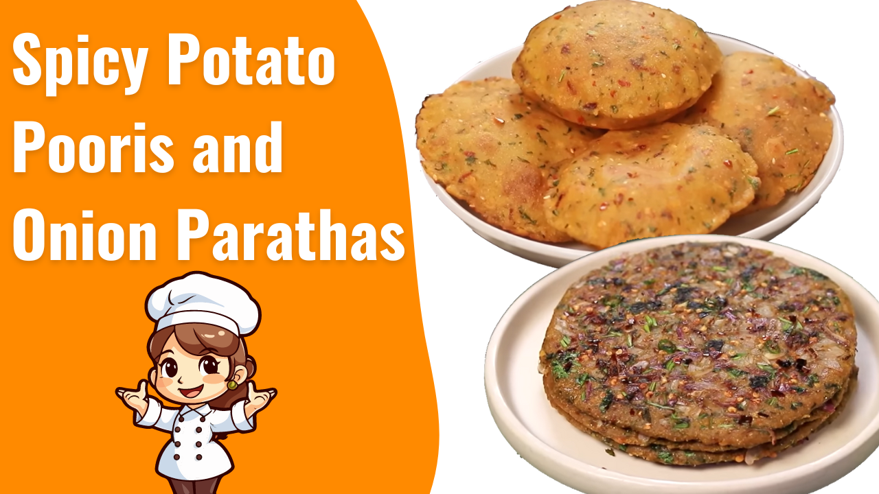 Spicy Potato Pooris and Onion Parathas